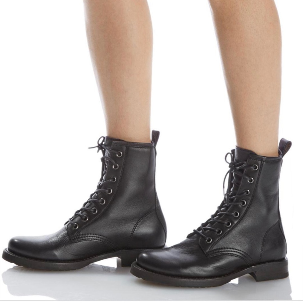 FRYE VERONICA COMBAT BOOTS, BLACK